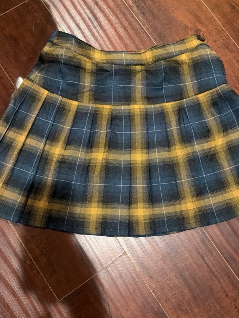 Dickies Navy and Mustard Plaid Pleated Mini Skirt